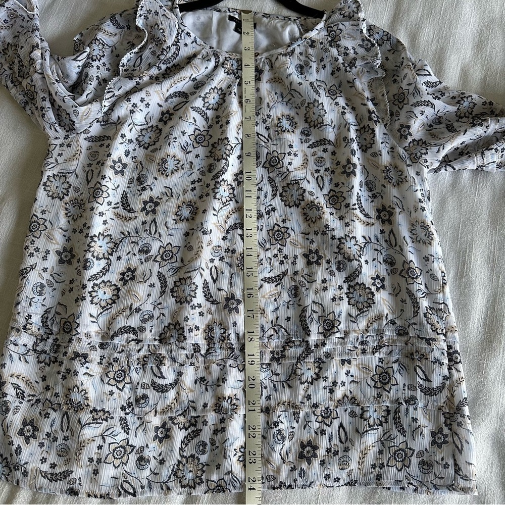 Ann Taylor Womens S Puff Sleeve Semi Sheer Ruffle Floral Top Boho Cottagecore - Picture 9 of 14